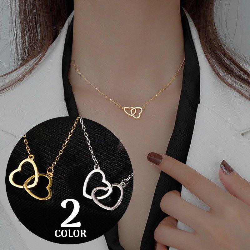 送料無料 ネックレス ペンダント レディース アクセサリー チェーン チャーム ダブルハート 華奢 おしゃれ かわいい プレゼント ギフト