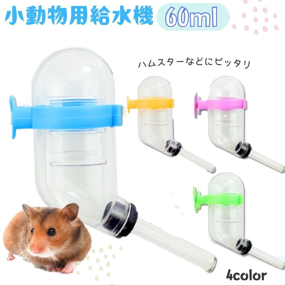 送料無料 小動物用給水器 ウォーターボトル 60ml 水やり 水飲みボトル ペット用品 ケージ取り付け ハムスター モルモット ペットグッズ 簡単設置 シンプル コンパクト