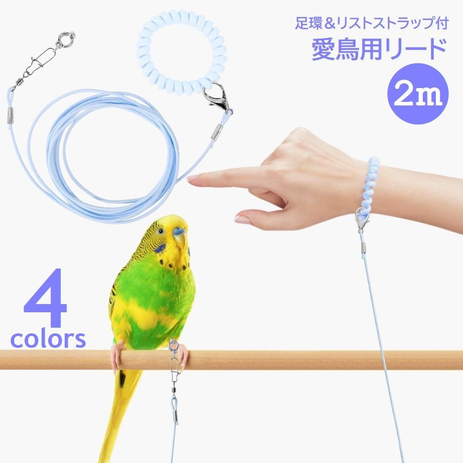 送料無料 鳥用 足環付きリード 2m トリ散歩 足輪 フットリング アンクレット付 リーシュ フライングロ..