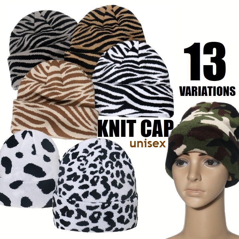 送料無料 ニット帽 ワッチキャップ メンズ レディース 帽子 毛糸帽 迷彩 アニマル柄 ヒョウ ゼブラ チ..