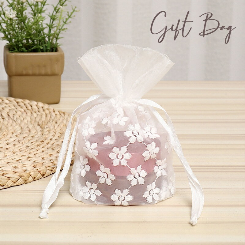送料無料 ギフトバッグ 単品 ギフトラッピング 巾着袋 包装袋 メッシュ 10x14cm 小物入れ ジュエリー袋 アクセサリー袋 ハンドメイド レース 花柄 可...