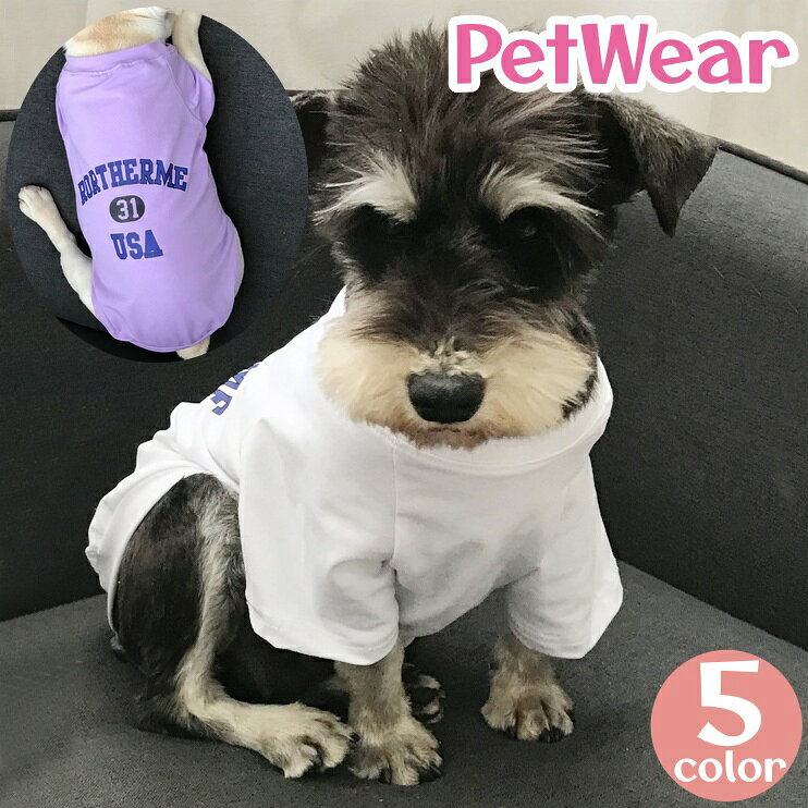 アルファベットプリントがお洒落なペット用半袖Tシャツです。 【サイズについて】 画像をご参照ください。 【カラーについて】 生産ロットにより柄の出方や色の濃淡が異なる場合がございます。 お使いのモニターや撮影時の光の加減などにより 画像と実際の商品のカラーが異なる場合もございます。 予告なしにカラーやデザインなどの変更がある場合もございます。 【素材について】 綿、ポリエステル 【補足説明】 ※色落ちする場合がございます。 　手洗い後、ご着用くださいますようお願い致します。