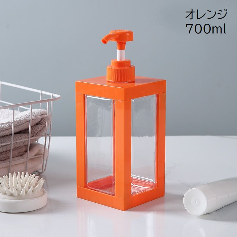 送料無料 ソープボトル ディスペンサー 詰め替えボトル 詰め替え容器 バス用品 700ml 1000ml シャンプー ボディーソープ 透明 クリア ホワイト ブラック オレンジ シンプル おしゃれ かわいい 中身が見える 洗面 お風呂場 日用品 motto-motto-10118749 motto-motto サンプル画像3
