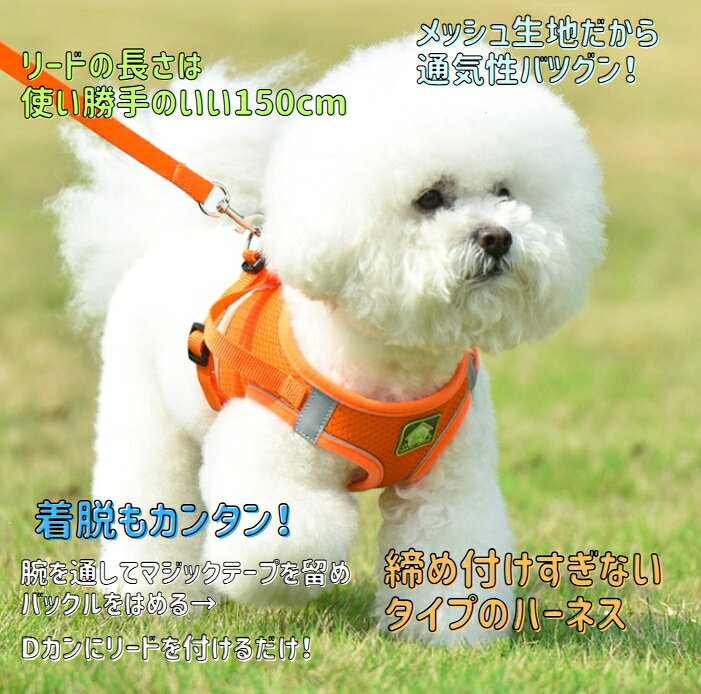 送料無料 犬用ハーネス リードセット ペット用 リーシュ ワンちゃん用 胴輪 反射材...