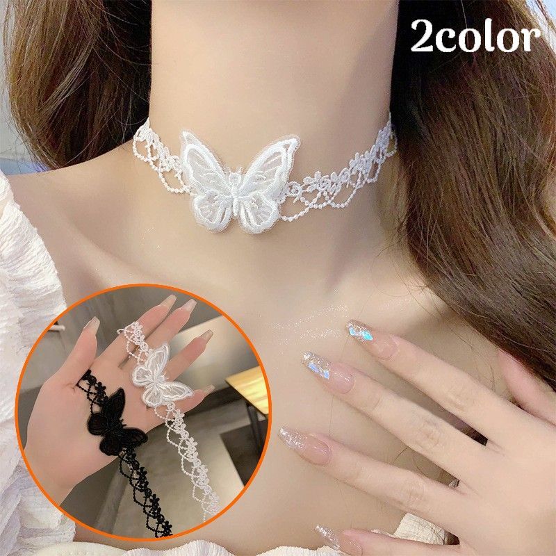送料無料 チョーカー ショートネックレス レディース アクセサリー レース 蝶 チョウ バタフライ かわいい おしゃれ プレゼント ギフト