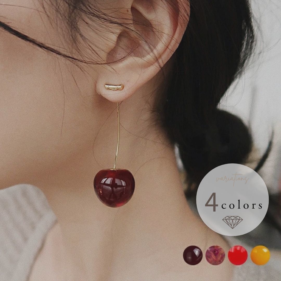 送料無料 ピアス チェリー さくらんぼ ロングピアス レディース アクセサリー ジュエリー フルーツ 果物 リアル 個性的 可愛い プレゼント ギフト