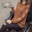 送料無料 ニット トップス 長袖 ラウンドネック 透け感 レース編み レディース プルオーバー シースルー 単色 無地 おしゃれ かわいい 透かし編み 細身シルエット 薄手 ロングシーズン ロングスリーブ