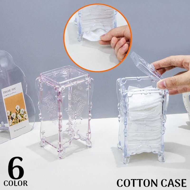 送料無料 コットンケース 卓上コットン入れ 小物入れ 収納ケース ネイルケア メイク道具 取り出し口 フタ 蓋付き 防塵 防水 インテリア