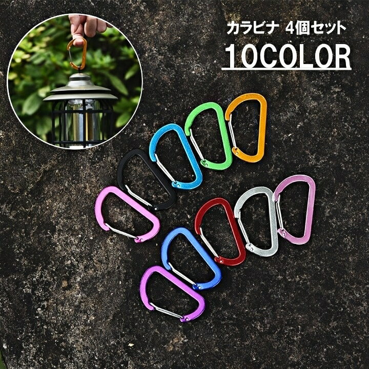 送料無料 カラビナ 4個セット 登山 D字 D型 カラビナフック アウトドア アルミカラビナ カラバリ豊富 キャンプ リュック バックパック かっこいい おしゃれ キーホルダー 男性 女性