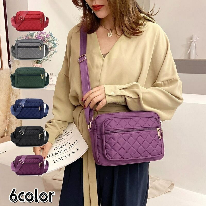 送料無料 ショルダーバッグ レディース 無地 シンプル 多収納 ナイロン 斜めがけ 肩掛け かばん BAG ミ..