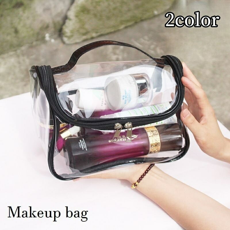 送料無料 化粧ポーチ バニティポーチ 大容量 コスメポーチ レディース ダブルジッパー 持ち手付き 透明 クリア 中身が見える コスメボックス コスメ収納 化粧バッグ メイク道具入れ 小物入れ 整理整頓 スッキリ