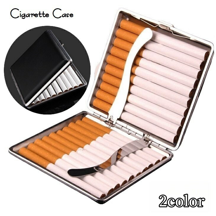 送料無料 シガレットケース タバコケース 喫煙具 煙草入れ 収納ケース 20本 フェイクレザー 単色 無地 ..