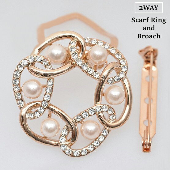 送料無料 スカーフリング 2way ブローチ レディース アクセサリー ラインストーン フェイクパール おし..