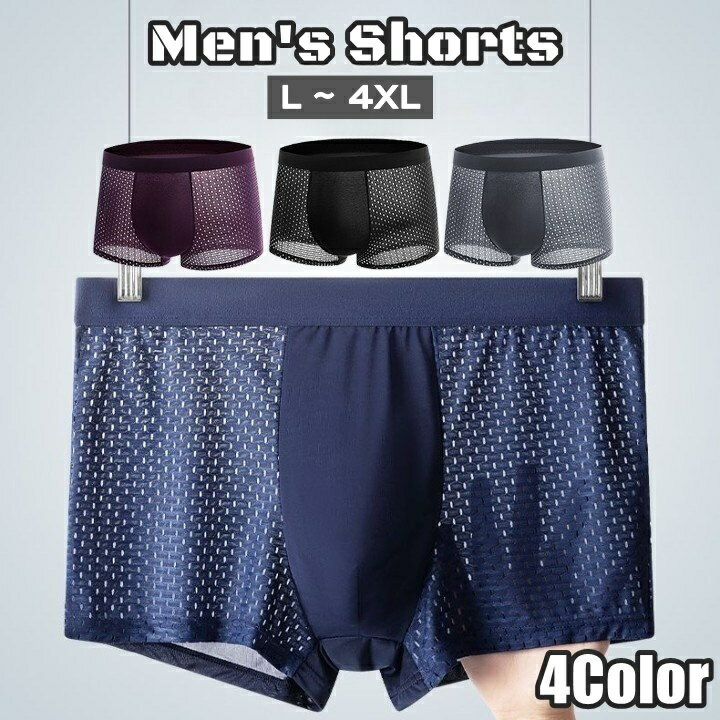 送料無料 ボクサーパンツ ボクサーブリーフ メンズ 大きいサイズ 男性 紳士 男性用下着 インナー パンツ 前閉じ 無地 単色 薄手 メッシュ 通気性 抗菌 涼しい シンプル