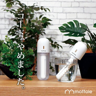 【レビューで1年保証】 充電式ポータブル加湿器 スティックタイプ MTL-H007 送料無料 mottole 加湿器 卓上 オフィス 車載 加湿器 車用 空焚き防止 超音波式加湿器 USB ミニ加湿器 ペットボトル 加湿機 モノトーン プレゼント