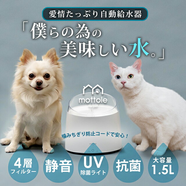 自動給水器 UV機能 1.5L PTL-E007 送料無料 mottole 猫 犬 水飲み器 紫外線ランプ 除菌 殺菌 UV ペット 自動 給水器自動水やり器 水飲み器 みずのみ器 水飲み 水 ペット給水器 自動給水器 浄水 超静音 フィルター