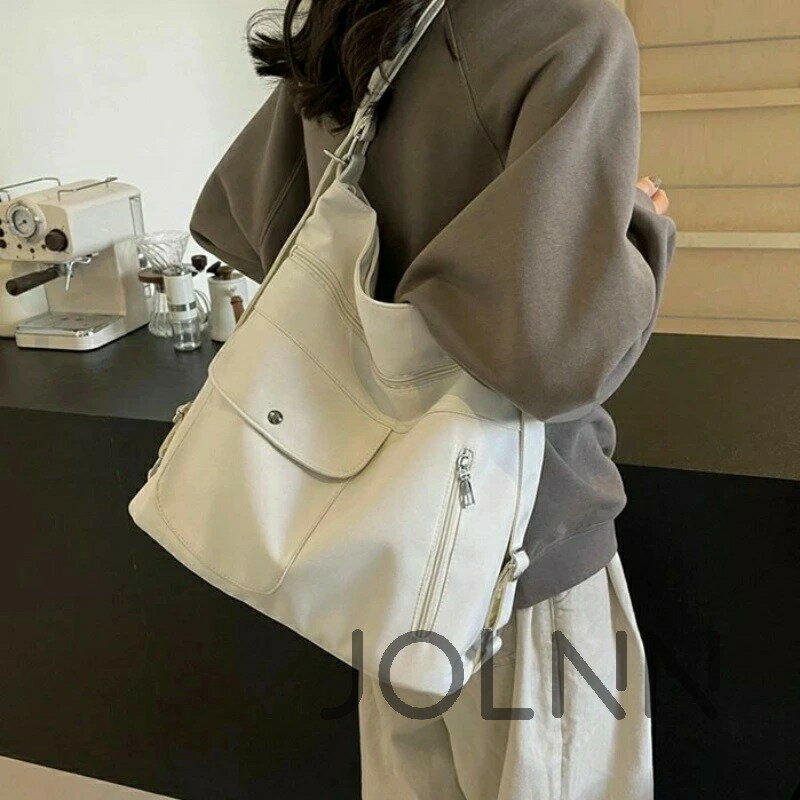 【送料無料】3wayバッグ レディース ショルダーバッグ リュック 3way 2way バッグ 斜めがけ 肩掛けバッグ キャンバス 通学バッグ 帆布 ポケット多い 多収納 整理 大人 大容量 外ポケット きれいめ トートバッグ 学生 通学 シンプル ブラック JOLNN(4)