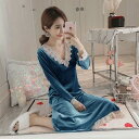 ベロアパジャマ レディース パジャマ ワンピース レース vネック 秋冬 春 長袖 レース付きパジャマ 送料無料 体型カバー セクシー ランジェリー ロング丈 ...