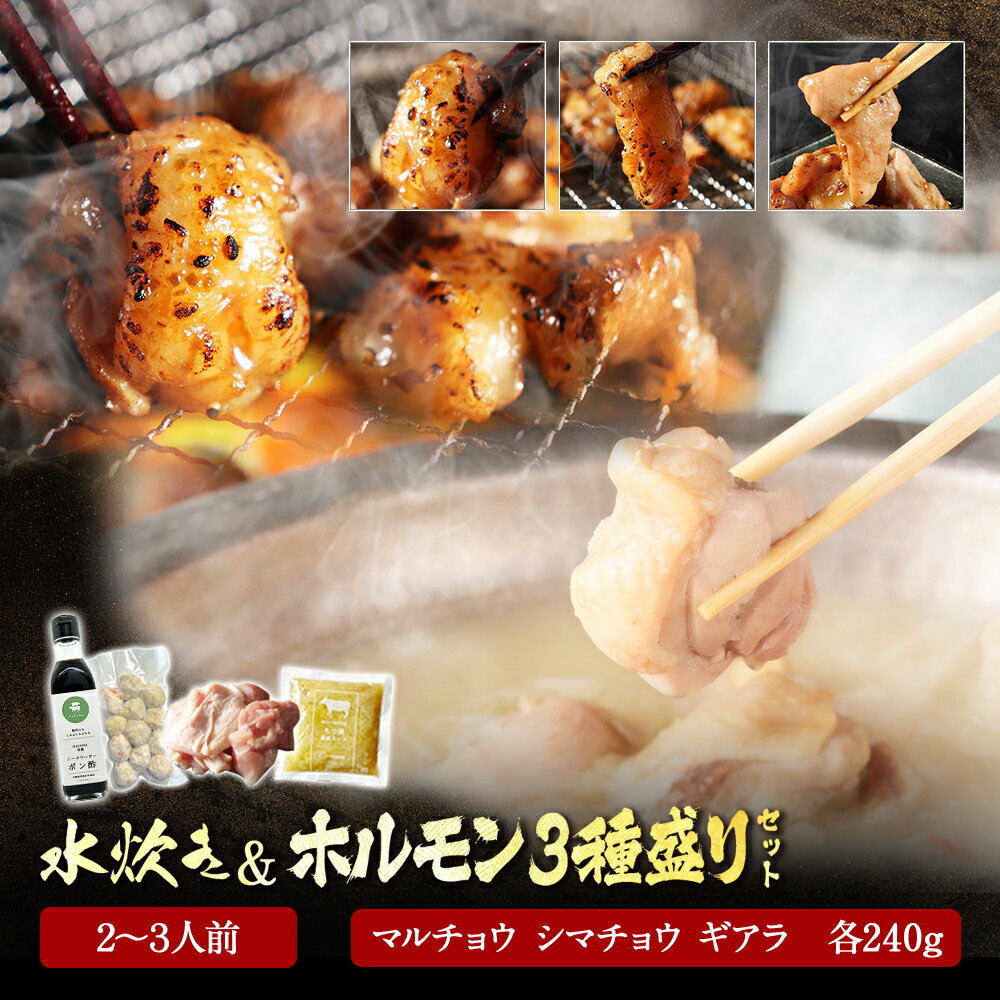 水炊き セット 2~3人前 & 国産牛 ホルモン 3種セット(240g×3 合計720g)まとめ買い マルチョウ シマチョウ ギアラ 送料無料 水炊きセット み...