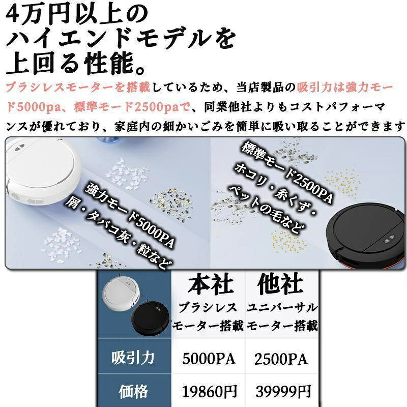 ＼吸引力MAX☆ 水拭き両用☆／ロボット掃除機 お掃除ロボット 水拭き両用 5000Pa 強...
