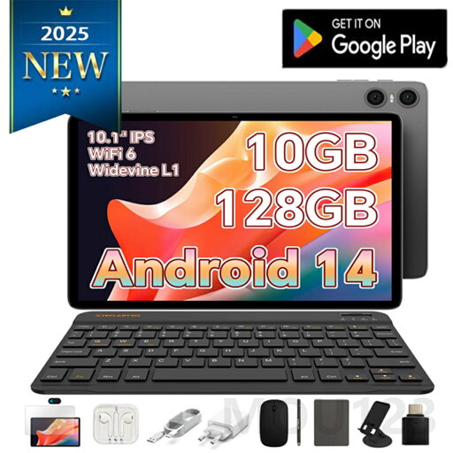 【2025新登場Android 14 タブレット】タブレット10インチwi-fiモデル 10GB+128GB+1TB拡張 アンドロイド14タブレット8コア1.8Ghz WiFi 6+BT5.4 Widevine L1 6000mAh+Type-C充電 2in1タブレット キーボード/マウス/保護ケース/スタイラス/フィルム付 【2025新登場Android 14 タブレット】タブレット10インチwi-fiモデル 10GB+128GB+1TB拡張 アンドロイド14タブレット8コア1.8Ghz WiFi 6+BT5.4 Widevine L1 6000mAh+Type-C充電 2in1タブレット キーボード/マウス/保護ケース/スタイラス/フィルム付