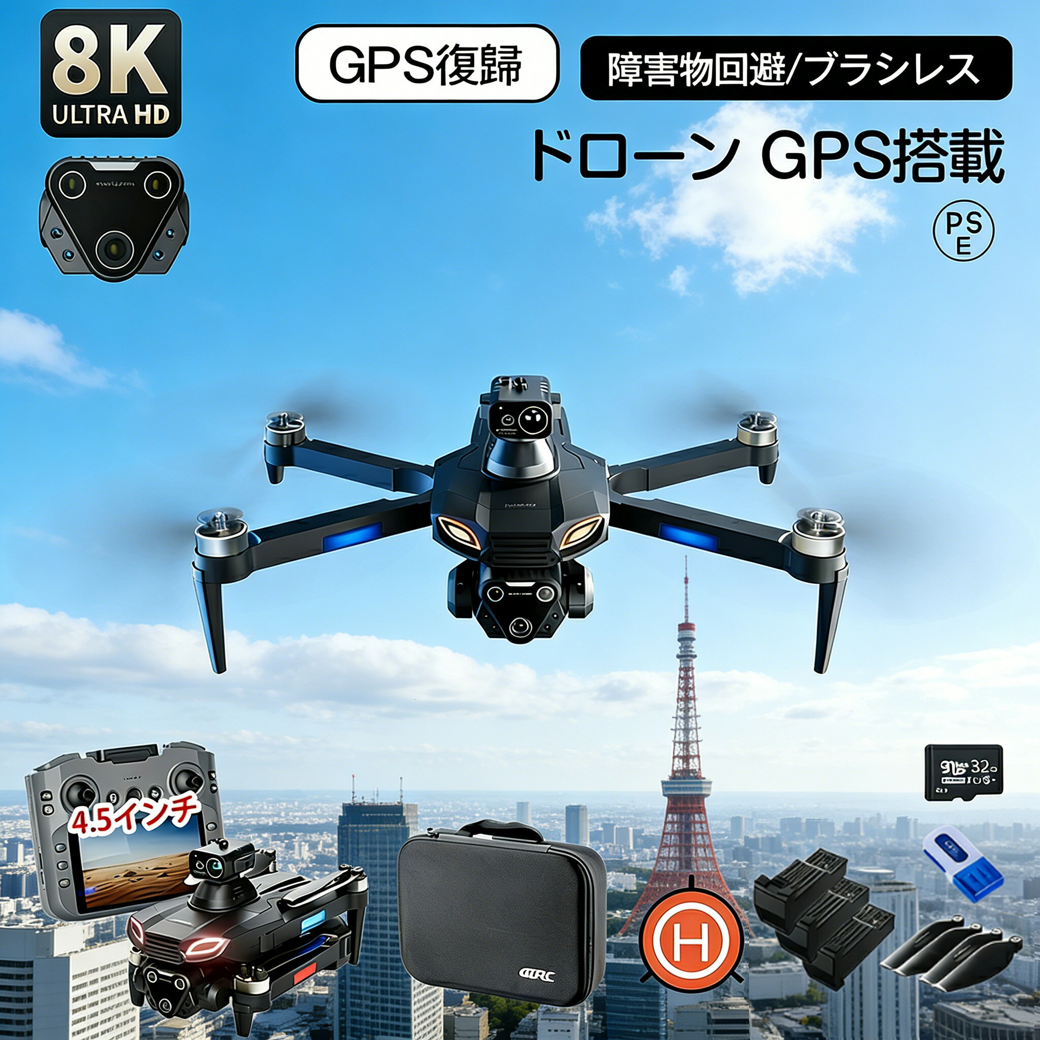 ドローン カメラ付き 免許不要 屋外 4K HD高画質 小型 子供 初心者 障害物回避ドローン付き小型おりたたみドローン FPV ドローン 航空写真 ブラック2つのバッテリー