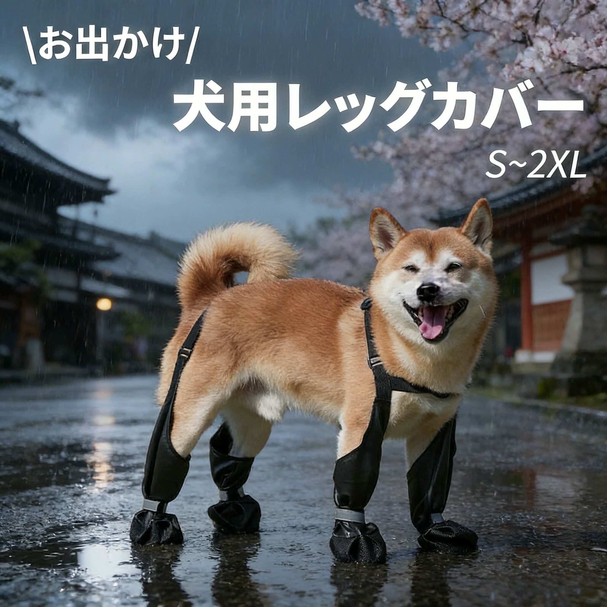 Rakuten - お出かけ 滑り止め 犬用レッグカバー 防水 脱げない レインパンツ 汚れ防止 調節 犬の靴 犬用ブーツ 屋外 四本足パンツ 肉球保護 スペンダー付き犬用 反射テープ