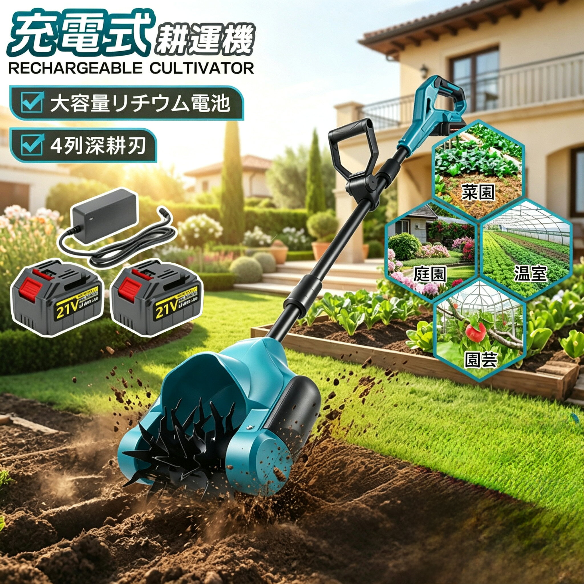 ★P10倍★耕うん機 小型管理機 小型耕運機 農機具 畑 大容量電池2個付き 小型 マキタバッテリー併用 充電式 耕うん機 耕運幅100mm ミニ耕運機 小型 耕運機 菜園 耕す 4枚刃 カルチベータ ハイパワー 種まき機 18v 充電式耕うん機 家庭用 コードレス 強力