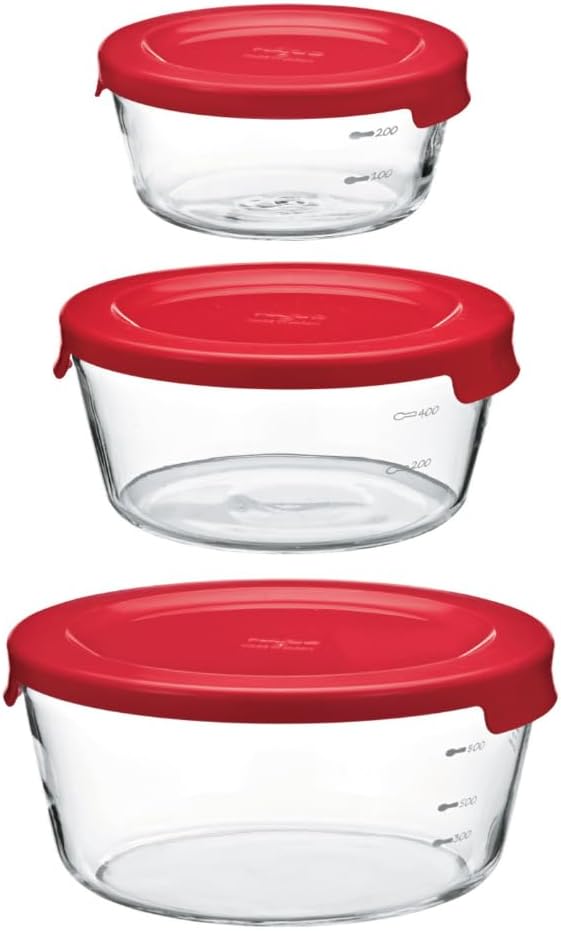 乐天商城 - 送料無料　HARIO(ハリオ) MST-3018-R 耐熱ガラス製 保存容器 丸 S/M/L 3個セット レッド 電子レンジOK 食洗器OK 300mL/600mL/1200mL 日本製