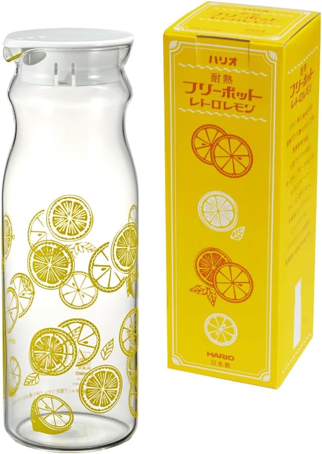 送料無料 FPR-12-LM HARIO(ハリオ) 耐熱フリーポット レトロ レモン 冷水筒 実用容量1200ml 透明 黄色 耐熱ガラス製 熱湯・食洗器OK 麦茶ポット 日本製