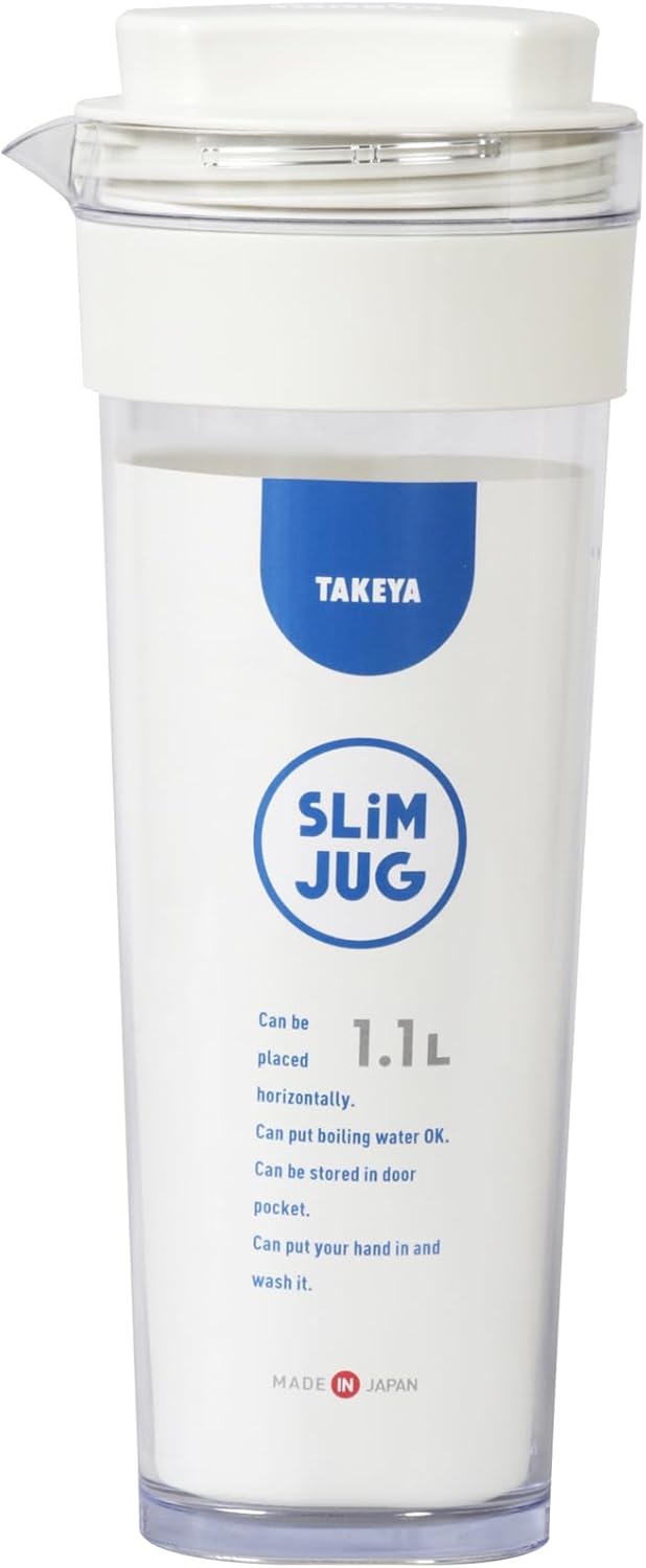Rakuten - 送料無料　タケヤ化学工業 TAKEYA スリムジャグ2 1.1L ミルクホワイト　冷水筒 耐熱100℃ 横置きOK 広口でお手入れ簡単 ドアポケットの前列に スリムタイプ