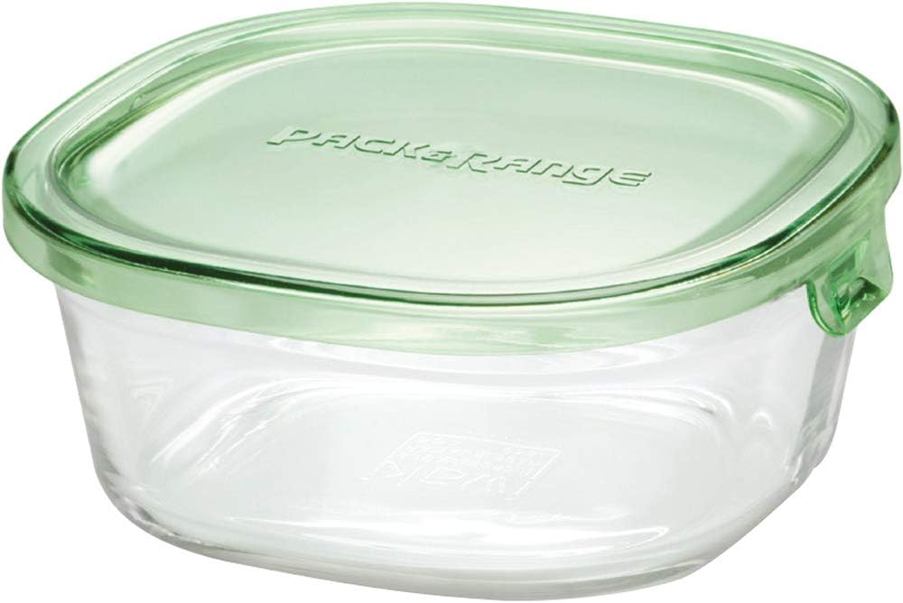 Rakuten - □送料無料□iwaki イワキ 耐熱ガラス 保存容器 グリーン 角型 S 450ml ごはん 1膳 パック&レンジ　KC3240N-G