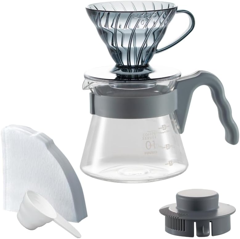 樂天商城 - 送料無料　HARIO(ハリオ) V60 カラーブリュー 1~2杯用 ハンドドリップ セット 耐熱ガラス製サーバー 計量スプーン ペーパー40枚 レシピブック付き アーバングレー VCSD-01-20CP-UG