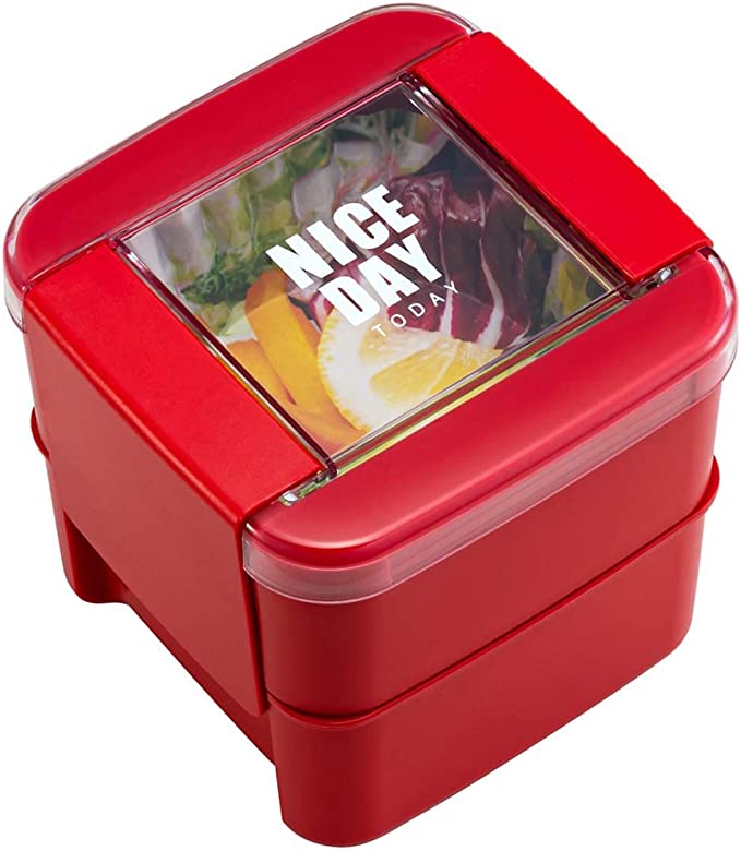 送料無料　岩崎工業 弁当箱 ランチボックス スクエア 2段 680ml レッド 　パッキンとふた一体式のサムネイル