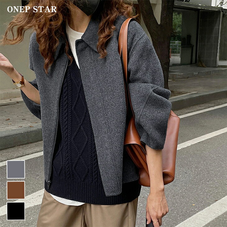 【12/3 50%OFF！2点購入クーポンで】ウール調ワイドカラーショートジャケット レディース アウター ジャケット ウール調 ワイドカラー ショート 長袖 カジュアル 秋 冬 20代 30代 40代 50代 ワンピスター