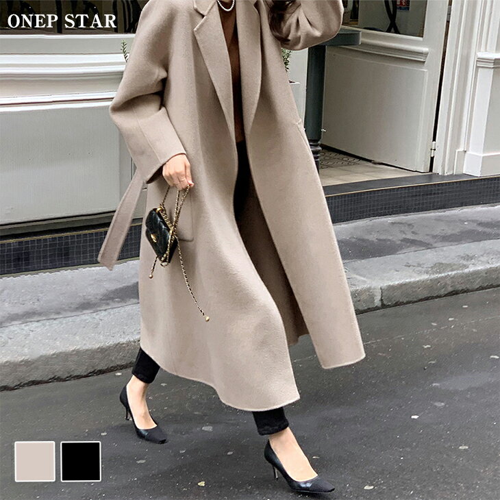 【11/15　50%OFF！24H限定クーポンで】ウエストベルト付きチェスターコート レディース コート ロング ウール調 ワイドラペル 上品 シンプル きれいめ 通勤 秋 冬 春 20代 30代 40代 50代 ワンピスターのサムネイル