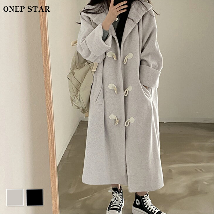 【12/3 50%OFF!2点購入クーポンで】トグルボタン付きダッフルコート レディース コート ダッフル ロング トグルボタン フード付き 着映え シンプル ...