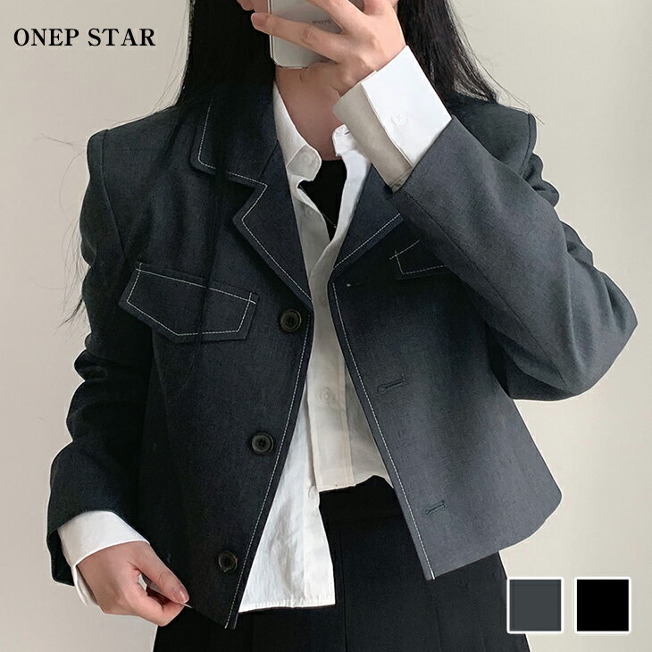 【2/20 50%OFF！24H限定クーポンで】ステッチ入りクロップドジャケット レディース ジャケット テーラードジャケット クロップ丈 長袖 ポケット付き 大人カジュアル 春 秋 20代 30代 40代 50代 ワンピスター