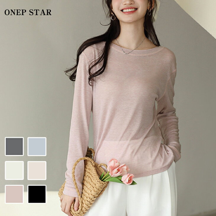 【70%OFF！3点購入クーポンで】トップス カットソー ゆったり 体型カバー 透け感 長袖 二の腕カバー パステル レイヤード インナー ベビーブルー ブラック ベージュ レディースファッション 20代 30代 40代 50代 60代 ワンピスターのサムネイル