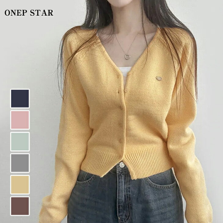 【50%OFF！新作限定クーポンで】ワンポイントVネックカーディガン レディース カーディガン ニット Vネック ワンポイント 長袖 羽織り 大人カジュアル 秋 冬 20代 30代 40代 50代 ワンピスター