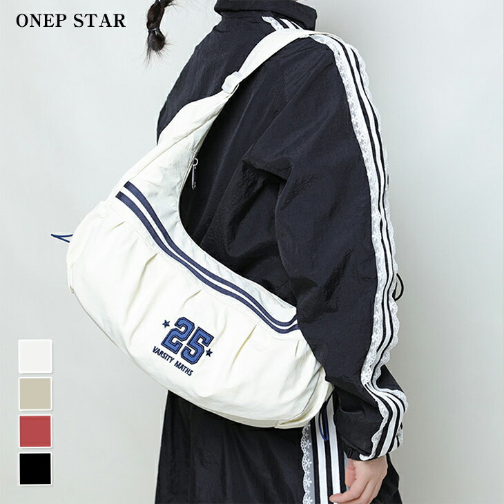 ロゴデザインショルダーバッグ レディース ショルダーバッグ ロゴ入り 軽量 斜めがけ スポーティ ストリート 大人カジュアル 20代 30代 40代 50代 ワンピスター