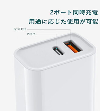 【50%OFFクーポン対象商品】USB-C 急速充電器 2ポート PD20W PD3.0&QC3.0対応 USB-C マルチプロテクション搭載 インテリジェントチャージ機能 スマホ/タブレットに最適