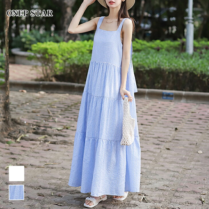 【55%OFF！2点購入クーポンで】ティアードキャミワンピース ワンピース ロング オールインワン サロペット レディース ゆったり 楽ちん 体型カバー マタニティ カジュアル 春物 夏物 20代 30代 40代 50代 ワンピスター 春 夏 秋 新作のサムネイル