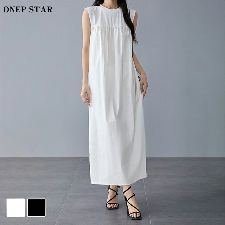 【5/5 50%OFF！2点購入クーポンで】ノースリーブシンプルワンピース レディース ワンピース ロングワンピース ノース…