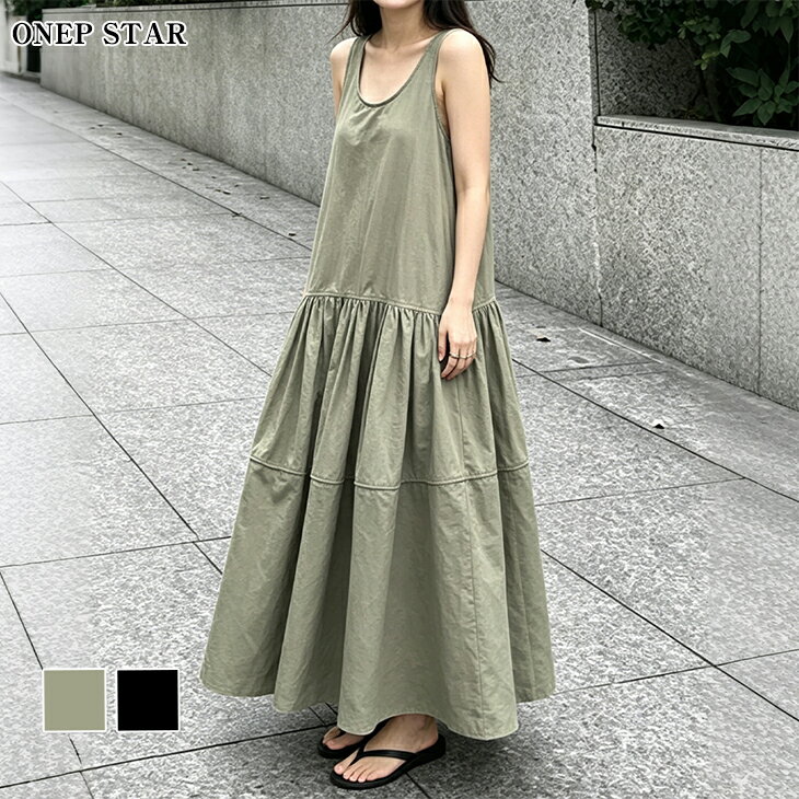 Rakuten - 【6/10 50%OFF！24時間クーポンで】ティアードノースリーブロングワンピース レディース ワンピース ノースリーブ ロング丈 ティアード コットン 大人カジュアル 春 夏 20代 30代 40代 50代 ワンピスター