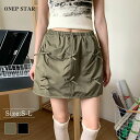 【70%OFF!3点購入クーポンで】ボトムス スカート ショート ミニ ウエストゴム ミリタリー ポケット カジュアル リボン 楽ちん 無地 ブラック カーキ 黒 レディースファッション 20代 30代 40代 50代 60代 ワンピスター