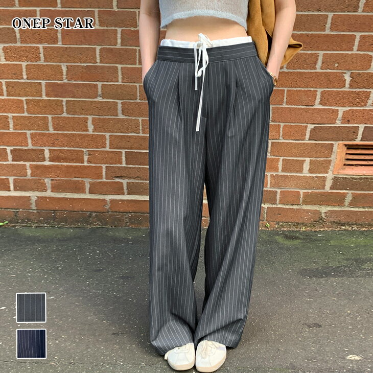Rakuten - 【6/3 50%OFF！クーポンで】ピンストライプウエスト紐ワイドパンツ レディース パンツ ワイド ロング丈 ピンストライプ ウエスト紐付き ポケット 春 夏 20代 30代 40代 50代 ワンピスター
