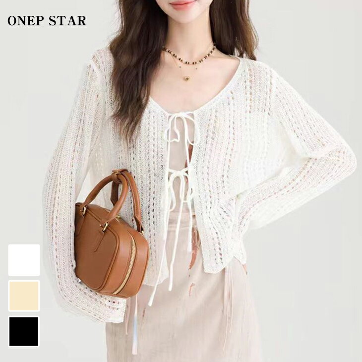 【9/25 50%OFFクーポン配布中！】羽織り シアー リボン トップス カーディガン エレガント レディースファッション 20代 30代 40代 50代 60代 ゆったり 楽ちん オーバーサイズ 体型カバー オフィス 仕事着 カジュアル 春 夏 SS 新作 ワンピスターのサムネイル