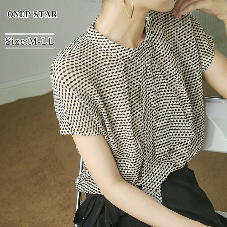 【50％OFF！24時間限定クーポンで】ボウタイブラウス レディース 半袖 ドット柄 トップス 上品 通勤 きれいめ 大人カジュアル シャツ風 おしゃれ 春夏 大きいサイズ M-XL 20代 30代 40代 50代 ワンピスターのサムネイル