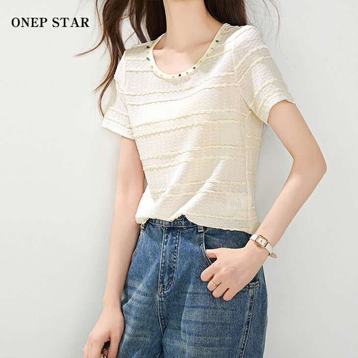 乐天商城 - 【6/28 50%OFF！1点購入クーポンで】ネック装飾パーツ半袖カットソー レディース トップス Tシャツ 半袖 カットソー ネック装飾パーツ付き ゆったり 大人カジュアル 春 夏 20代 30代 40代 50代 ワンピスター